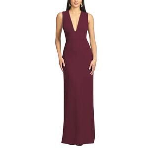 Sachin & Babi Deep V-Neck Long Column Evening Gown Wine Red Size 8 Formal Dress